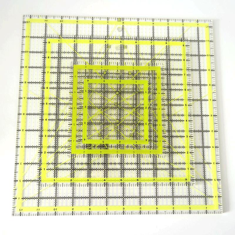 Quilting Ruler Square - ไม้บรรทัดอะคริลิคสี่เหลี่ยมสำหรับงานควิลท์ 4 ชิ้น ไม้บรรทัดตัดผ้า ไม้บรรทัดลายตาราง ไม้บรรทัดสำหรับงานควิลท์