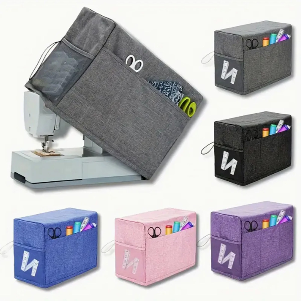 Textile Sewing Machine - ฝาครอบจักรเย็บผ้าอเนกประสงค์พร้อมกระเป๋าเก็บของและที่จับด้านข้าง ฝาครอบกันฝุ่นสําหรับจักรเย็บผ้ามาตรฐานส่วนใหญ่