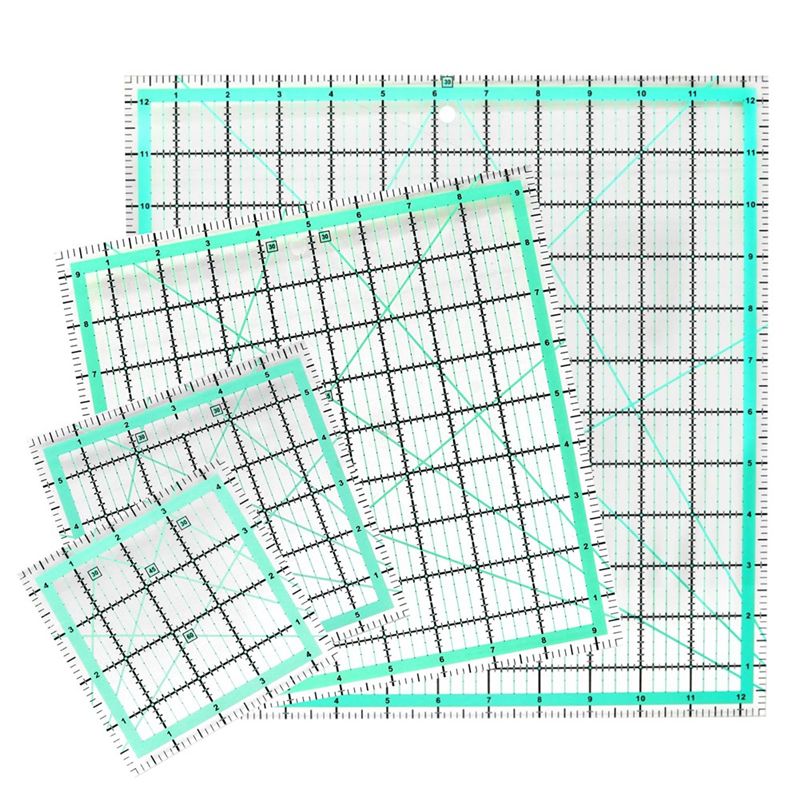 Quilting Ruler Square - J1UL1N 4PCS ไม้บรรทัดควิลท์ทรงสี่เหลี่ยม (12.5/9.5/6/4.5 นิ้ว) ไม้บรรทัดอะคริลิคสำหรับเย็บผ้า