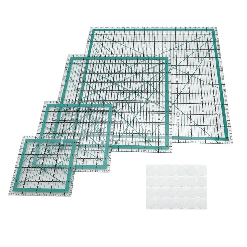 Quilting Ruler Square - AEE4-ไม้บรรทัดควิลท์, แม่แบบควิลท์สี่เหลี่ยม 4 แบบ ไม้บรรทัดอะคริลิกพร้อมวงแหวนกันลื่น 24